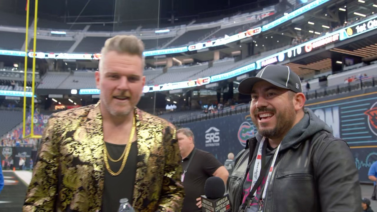 John Dye interviewing Pat McAfee at stadium